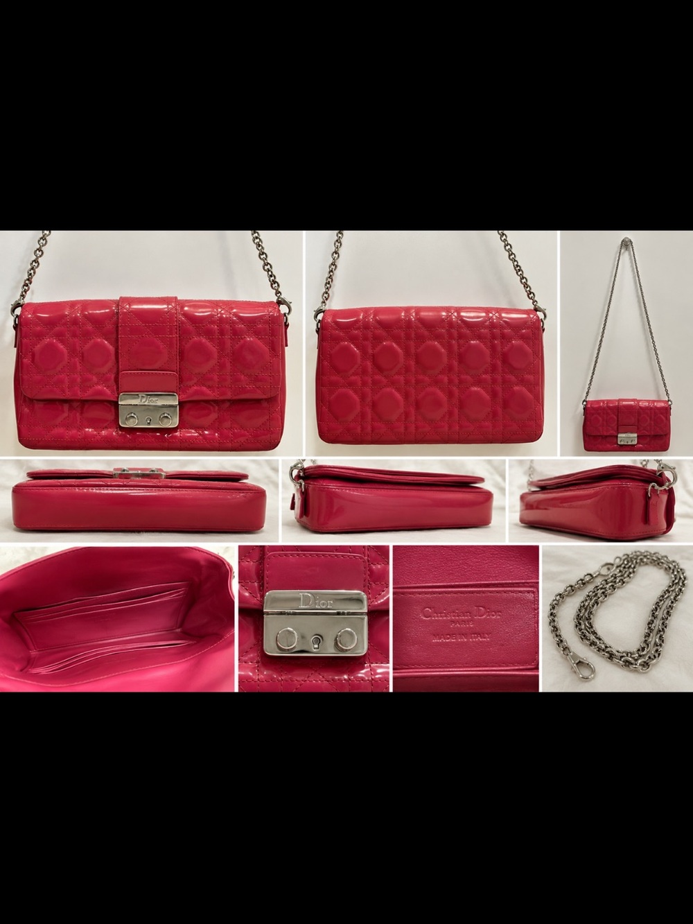 Dior Patent Quilted Crossbody Bag in Pink with Silver Hardware